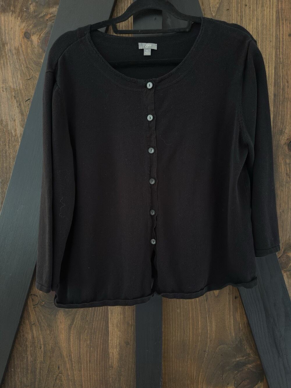 Vintage J Jill Black Cotton Sweater Cardigan 3/4 Sleeves Size XL